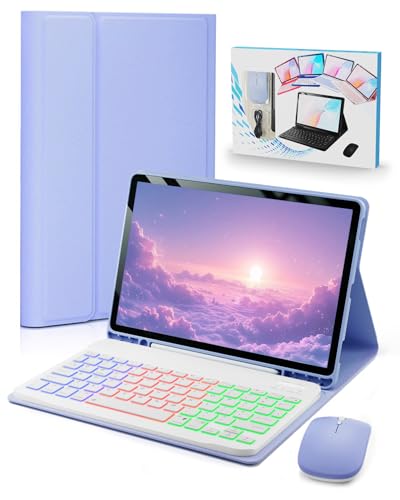 Image of Case with Keyboard for Samsung Galaxy Tab A11+ (Plus) 2025 | 7 Color Rainbow Backlight Detachable Keyboard with Mouse for Tablet A11+ SM-X230 X235 X236B, Blue-Purple