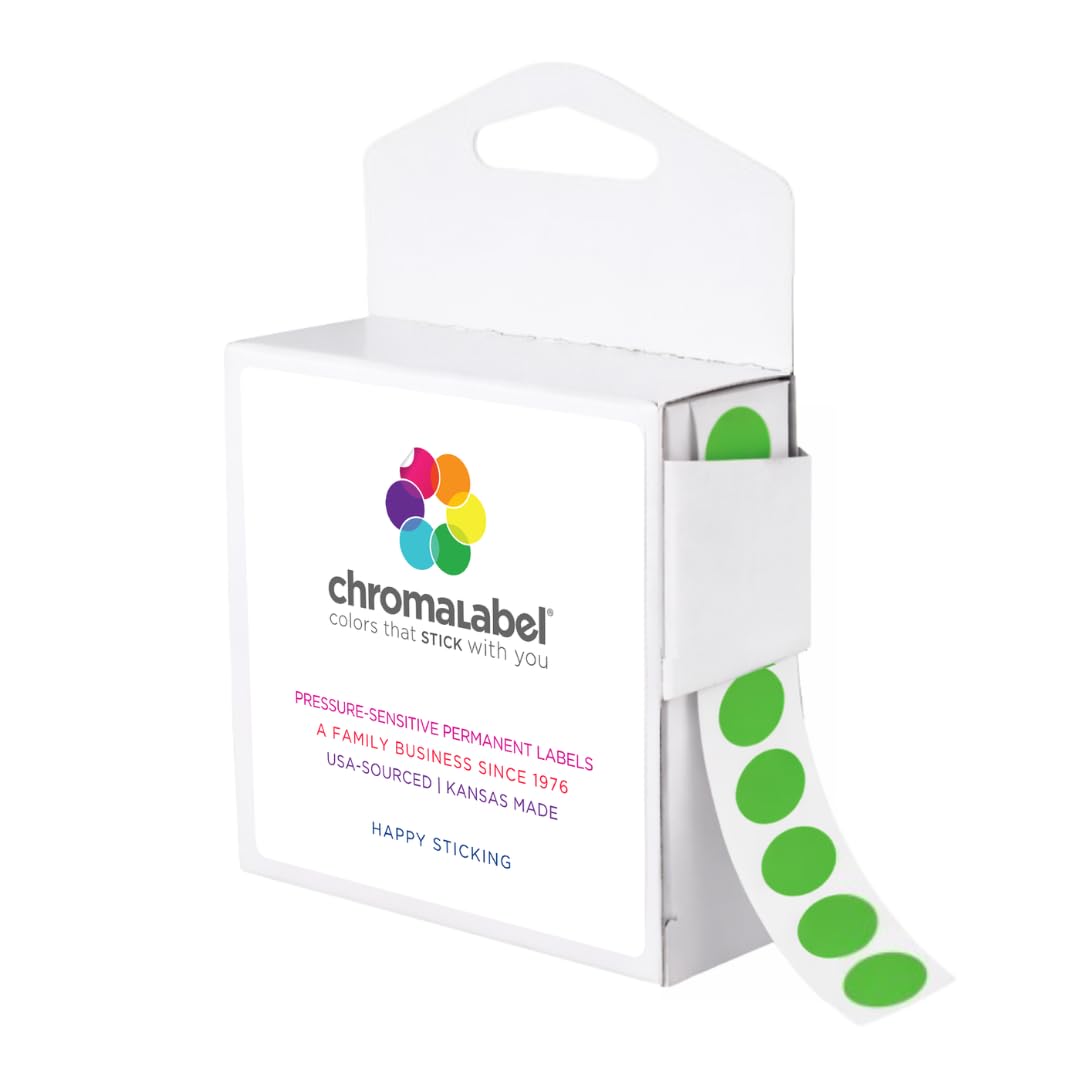 ChromaLabel 0.50 Inch Round Label Permanent Color Code Dot Stickers, 1000 Labels per Dispenser Box