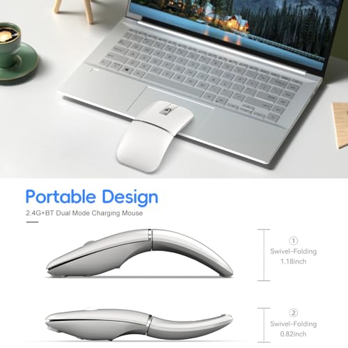 Zienstar-Faltbare Bluetooth Reisemaus,Drahtlose Tragbare 2.4G Arc Mäuse,Multi-Gerät (Bluetooth+2.4G),360° Drehende Wiederaufladbare Flache Mäuse für Desktop PC Laptops Tablets-Weiß – Bild 6