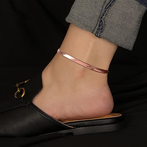 Image of FOCALOOK 14K Gold Plated Anklets for Women Waterproof Plus Size Ankle Bracelet 8.5-10.5 Inch Adjustable Mariner /Figaro /Flat Snake /Cuban Link Chain Anklet Jewelry for Summer Beach Holiday