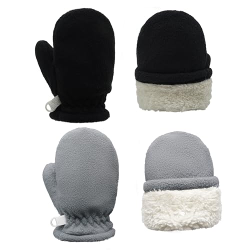 Toddler Warm Mittens Baby Boys Winter Gloves 2 Pairs Winter Sherpa Fleece Lined Mittens for Girls