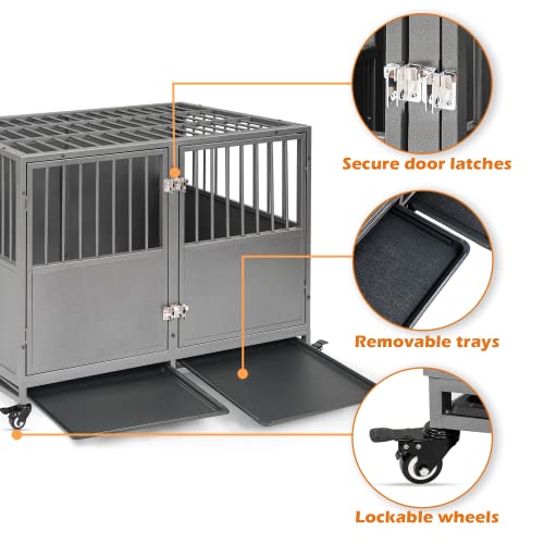 Huddycove Stackable 48 Inch Dog Crate Compatible With Optional Divider, Heavy Duty Metal Kennel For Two Small Or Extra Large Dogs, Two Removable Trays And Lockable Wheel, Chew Proof Pet Cage #TOP4