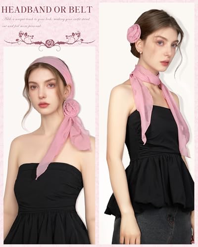 Chiffon Scarf for Women, Removable Flower Neck Scarf Light Soft Fashion Rose Scarves Versatile Headband or Hair Band3