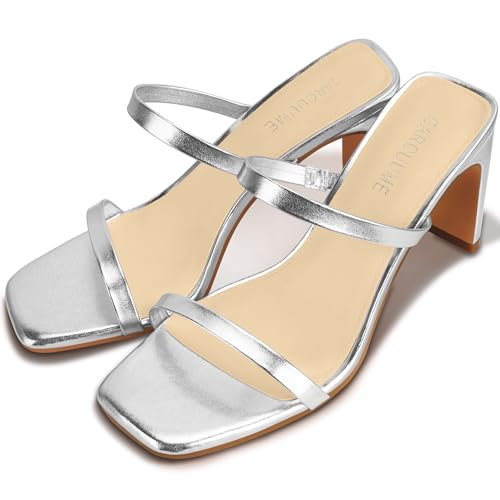 Image of Carcuume Women's Square Toe Two Strap Open Toe Block Heels Sandals Slip On Shoes