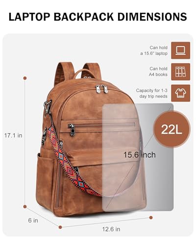 Image of FADEON 15.6 Inch Laptop Backpack Purse for Women, Large Capacity | Vegan Leather Backpack with Padded Straps, Laptop & iPad Slots Fits 13 inch, 14 inch & 15.6 inch, Roomy for Daily, Work & Travel