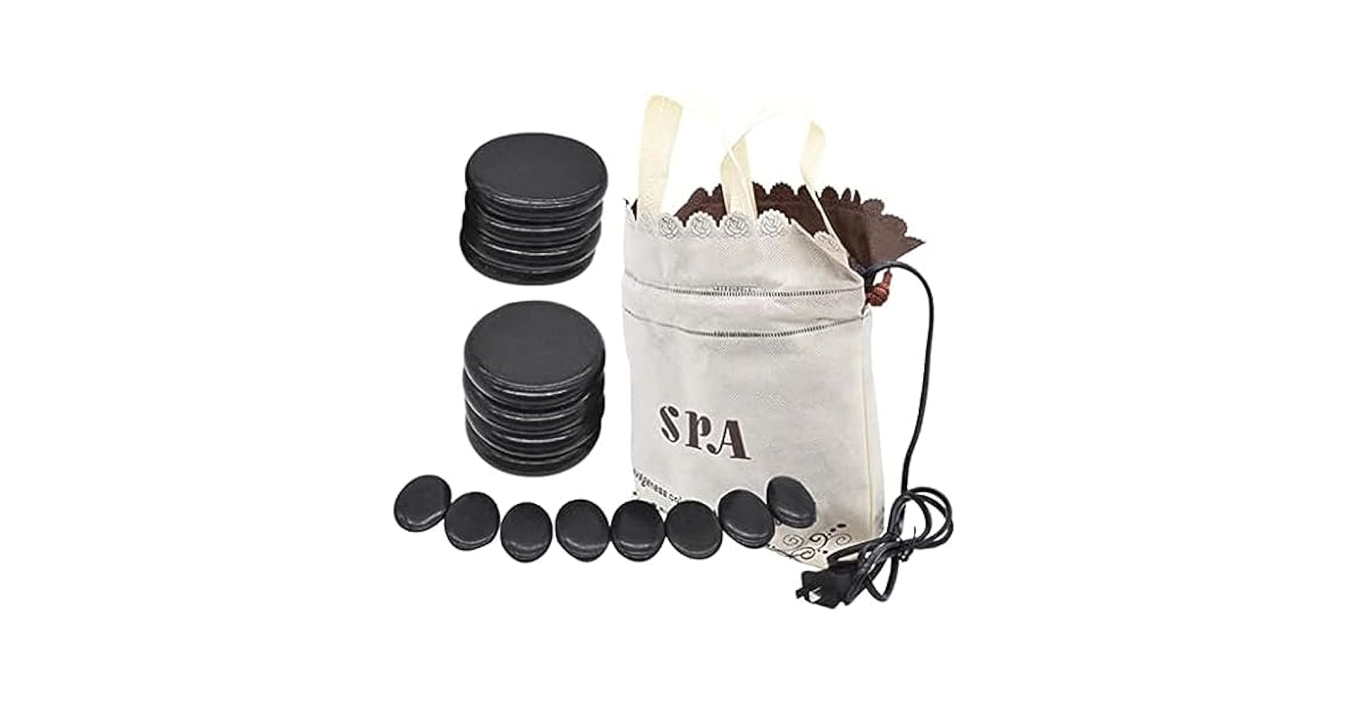 【新品未使用】スパホットストーン　ブラック ヒートストーンセット　ヒーター付き Amazon.co.jp: ホットストーンマッサージセット、ヒーターバッグ