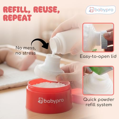 Image of BabyPro Baby Powder Puff with Storage Container for Newborn Kids, Pink | BPA Free, Safe for Skin, Anibacterial, Sweat-Absorbent, Easy Refill