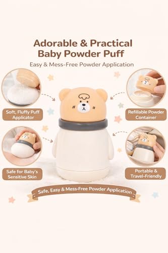 Image of 1 Baby Skin Care Powder Talcum Puff Case Cum Container Box With 1 Soft Silicone Fruit Shape Molar Teething Toy for Toddlers Kids and Infants BPA Free (DESIGN 205)