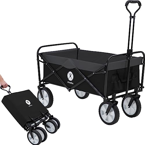 Miweba Faltbarer Bollerwagen MB-35 | Traglast 120 Kg - Klappbar - Handwagen faltbar - Transportwagen für Kinder - Kinderwagen - Gartenwagen - Wagen - Strandwagen - Faltwagen (Schwarz/Dunkelgrau)