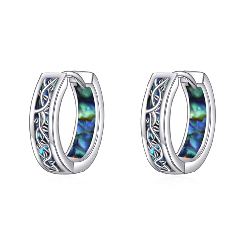 Tree Of Life Earrings 925 Sterling Silver Abalone Shell Tree Of Life Huggie Hoop Earrings Jewelry Gifts for Women