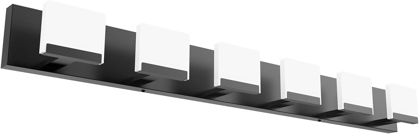 installation view of matte black vanity light above bathroom mirror - matte black vanity light