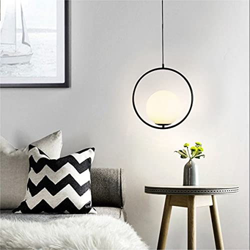 Image of Vintage Pendant Light 1-Light Black Glass Globe Ceiling Pendant Lamp Chandelier Oval Shape Hanging Pendant Light Fixtures for Bedroom Living Dining Room Kitchen (Round(25cm))