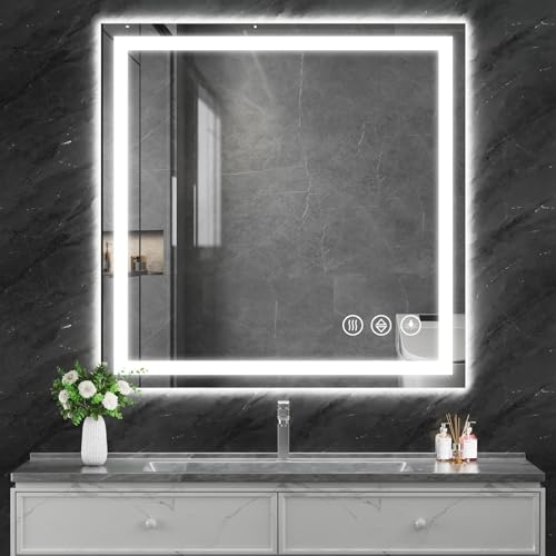 Image of Koonmi 36 inchx36 inch LED Bathroom Mirror with Anti-Fog | 90CRI Shatterproof Vanity Mirror with Backlit + Front Lit, Easy Install for Modern Bathroom and Hotel (IP65)