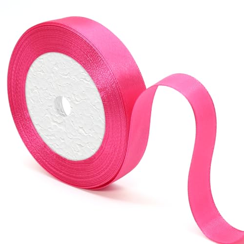 Qjaiune Hot Pink Satin Ribbon - 5/8 Inch x 25 Yards Wedding Bouquet Ribbon Silky Polyester Fabric for Hair Gift Wrapping Flower Bouquet Crafts Sewing