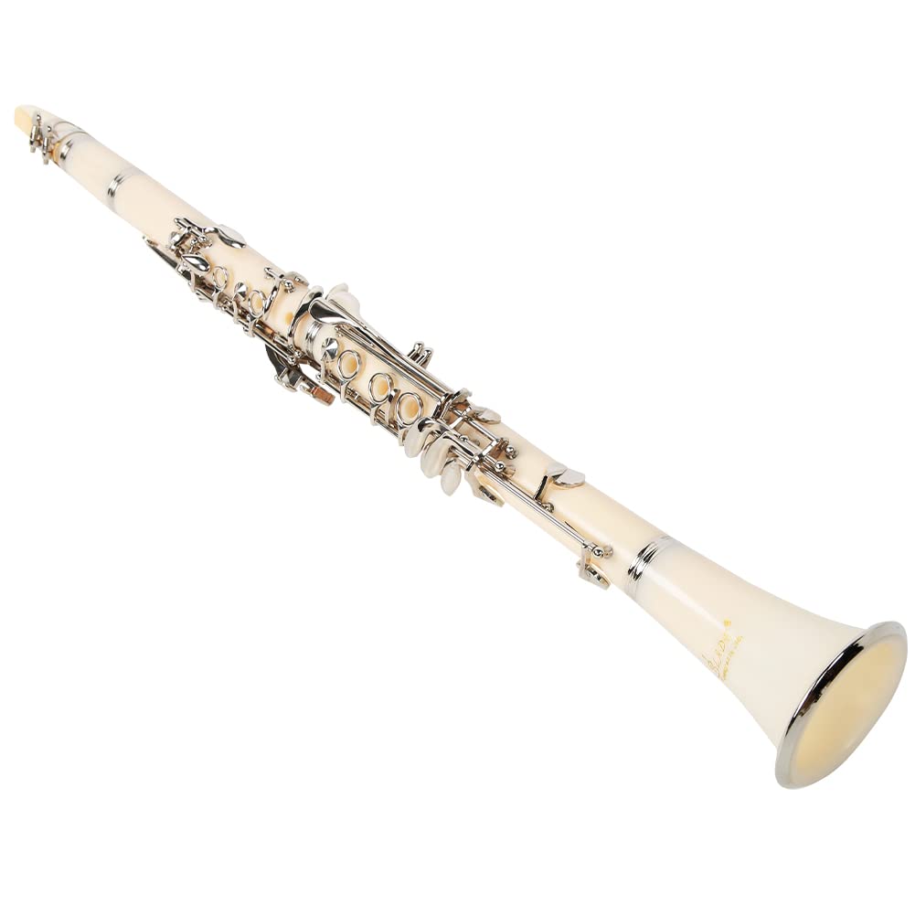 Tbest Clarinette Professionnelle 17 Touches Blanc, Tube en Bakélite, Jeu de Boutons de Placage pour Étudiants et Débutants (e0c80c06-69a9-4e65-884e-9d0e20265048)