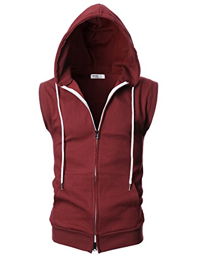 Image of Ohoo Mens Slim Fit Sleeveless Lightweight Zip Up Hooded Sweatshirt Vest Hoodie