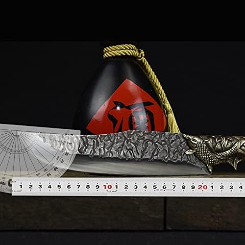 Meat Cleaver Knife, 8.3 Inch Handmade Knife 7Cr17 High Carbon Steel Hunting Machete Cleaver Kitchen Knives Copper Decorative Handle Fish Knife With sheath