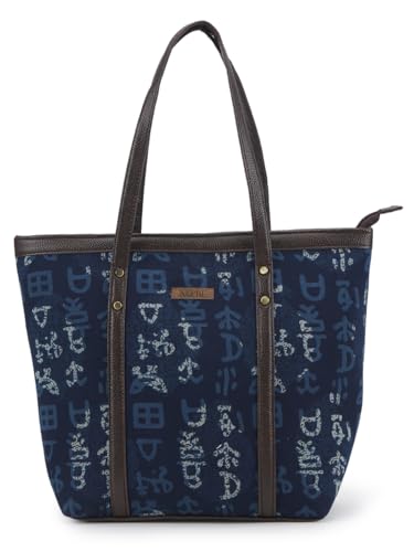 Image of NEPRI Printed Office Tote Bag | Laptop Bag 15.6 inch | Stylish Tote Bags for Office Use | Purse for Women | Vegan Leather & Handblock Printed Fabric Handbag | Daily & Travel Use