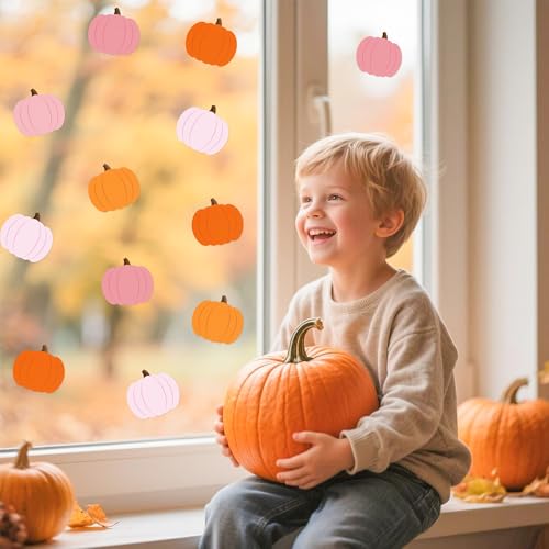 Image of Autumn Pumpkin Glitter Cutouts - 100Pcs Thanksgiving Pumpkin Shaped Cut-Outs Fall Paper Die Cut with Glue Points for Holiday Party Baby Shower Home School Classroom Bulletin Border Wall Decorations