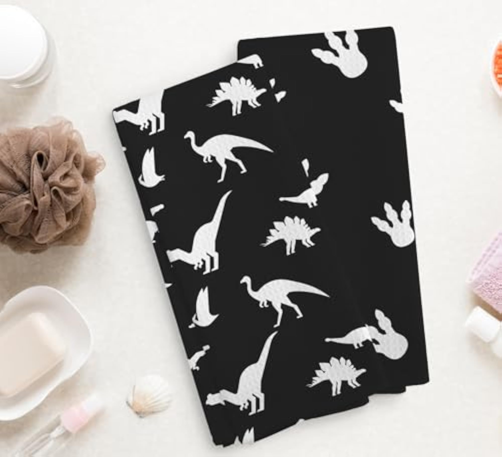 Black and White Dinosaur Kitchen Towels Set of 2