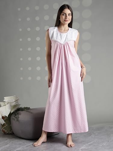 Image of 9shines Label Cotton Sleeveless Nighty | All Over Print Maxi Night wear for Women | Full Length Night Gown Night Dress for Women Stylish (Cotton Sleeveless 25)