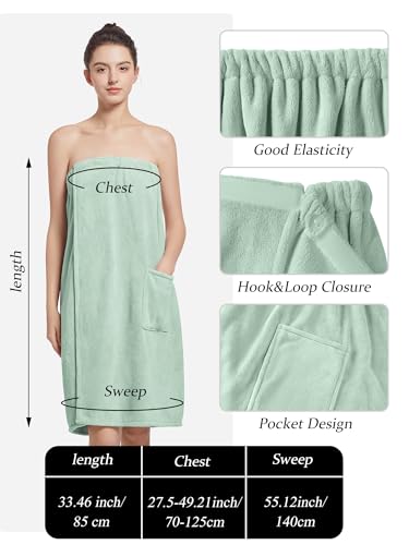 Women'S Soft Wrap Towel Full Length，Bath Robe After Shower Female Plush Long，Spa Bathrobes Lightweight With Pockets (US, Alpha, One Size, Regular, Regular, Vert)3