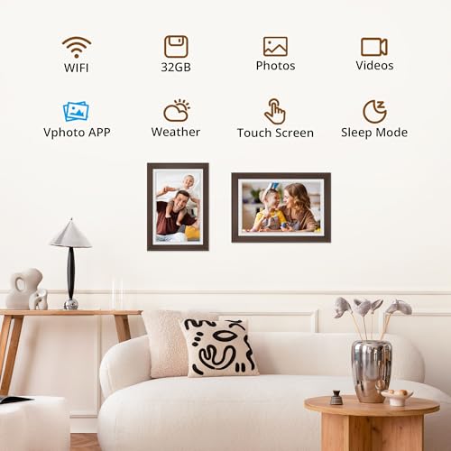 Image of Dragon Touch Digital Picture Frame WiFi 10 inch IPS Touch Screen Digital Photo Frame Display, 32GB Storage, Auto-Rotate, Share Photos via App, Email, Cloud, Classic 10 Brown