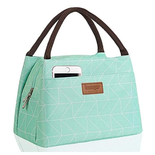 Buringer Reusable Insulated Lunch Bag Cooler Tote Box Meal Prep for Men & Women Work Picnic or Travel (Geometry Green with Pocket)