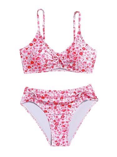 Image of RoseSeek Girl's Ditsy Floral Bathing Suits 2 Piece Ruched Wireless Boho Bikini Swimsuits Summer Beachwear