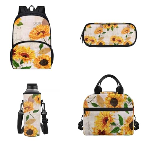 Zaino per bambini per ragazzi e ragazze in età prescolare con borsa per il pranzo astuccio portamatite porta bottiglia dacqua confezione da 4 Girasole Onesized per