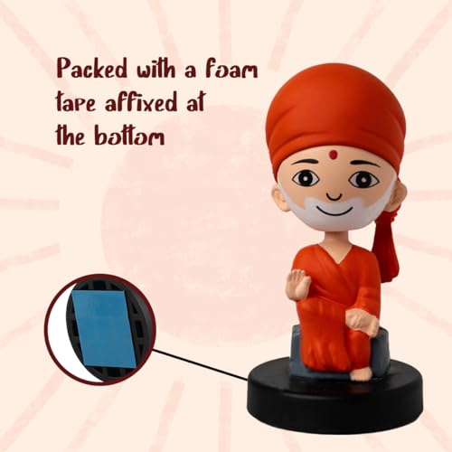 Image of Shirdi Sai Baba Idol for Car Dashboard Bobblehead, Home Decor Items for Living Room, Office Desk, Murti for Gifting,Statue for Good Luck,Superhero Action Figure, Meditation Pose Figurine,Orange