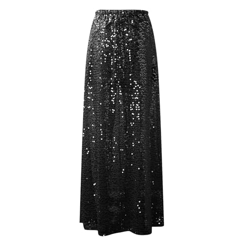 Generic Women's Sequin Maxi Skirts Vintage Elastic High Waist A-Line Skirts Elegant Maxi Cocktail Party Long Skirts3