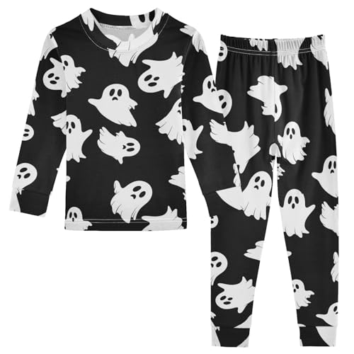 Pajama Sets Long Sleeve Ghostly White Figures on Black Soft Comfy Sleepwear 2 Piece PJS 3-8T