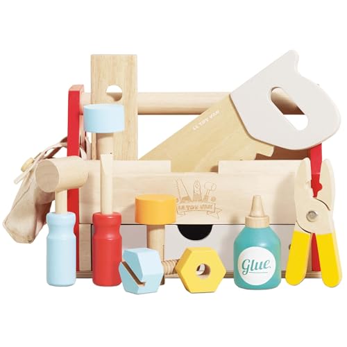 Image of Le Toy Van - Cars & Construction Educational Wooden Tool Box Play Set for Role Play | Boys Pretend Play Wooden Tools - Suitable for 3 Year Olds and Older, Tool Box 12 Piece Set