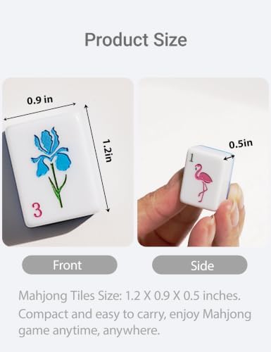 HYZYey 160 Acrylic Engraved Mahjong Tile Set American Mah Jongg Game Tiles with PU Bag 6 Dice Accessories Gifts for Majong Players Beginners (Blue)
