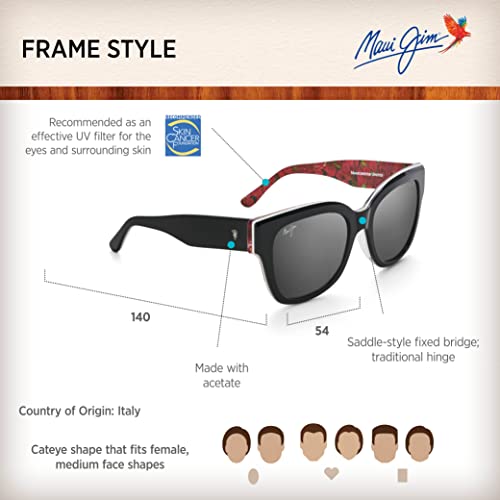 Maui Jim Women's Siren Song Polarized Cat Eye Sunglasses, Black W/Man Utd & Maui/Dual Mirror Silver To Black, Medium #TOP5