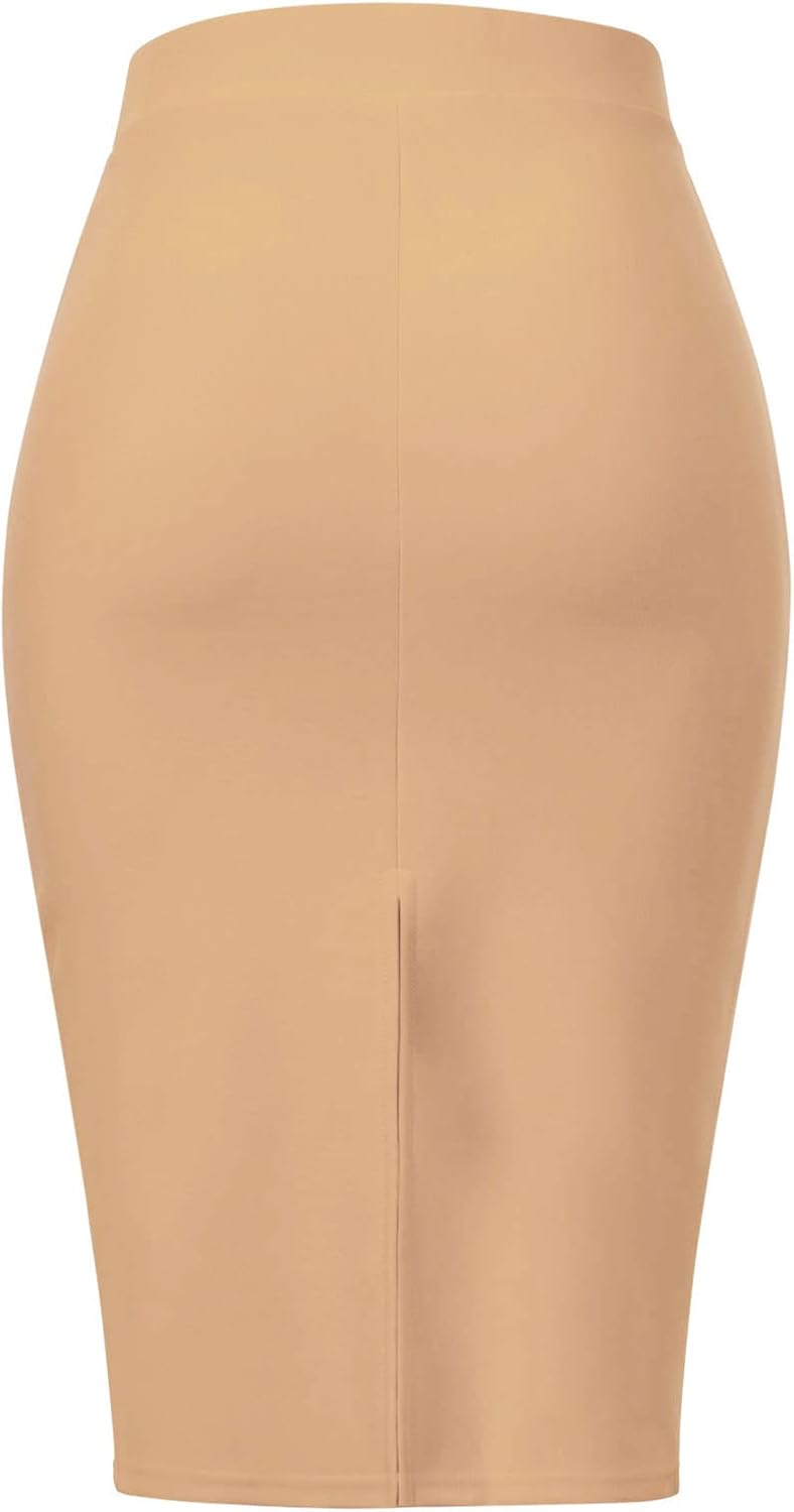 MixMatchy Women's Casual Classic Bodycon Pencil Skirt Sand L