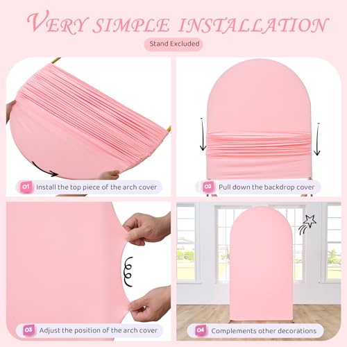 Image of Baby Pink Arch Backdrop Cover Set of 3 (7.2ft, 6.6ft, 6ft), Double-Sided Spandex Chiara Arch Frame Covers, Wrinkle-Free Fabric for Girl Baby Shower Princess Birthday Party (No Stand)
