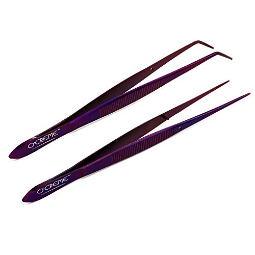 O'Creme Stainless Steel Kitchen Tweezer Tongs, Curved & Straight