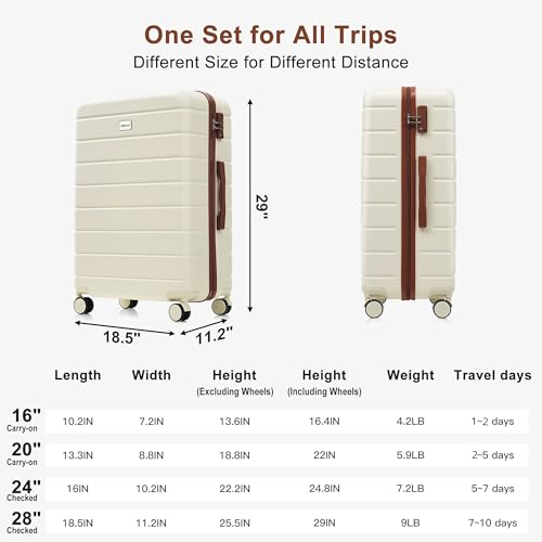 Image of Hardside Luggage Sets, Lightweight Suitcase with Spinner Wheel, Ivory