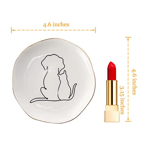 Home Smile Cat And Dog Ring Dish Jewelry Tray,Christmas Gifts For Cat Lovers,Gifts For Dog Mom,Ceramic White,4" #TOP3