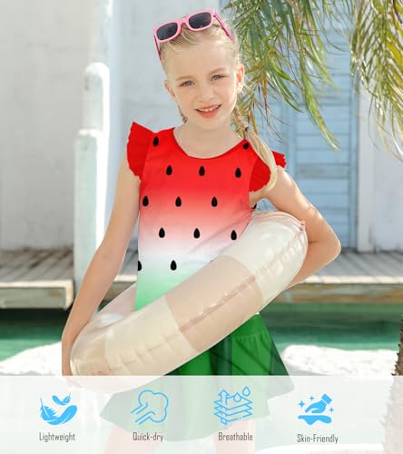 Image of Girls Swimsuit 2 Piece Ruffle Bathing Suit UPF 50+ Tankini Swimsuit Skirt with Lining Size 3-10