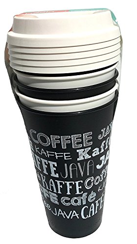 Aladdin 5 Reusable To-Go Cups (Cafe', Java, Coffee) Black & White Chalkboard