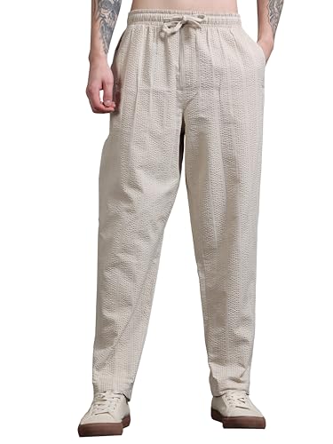 Image of StitchX Men's Airport Look Textured Seersucker Cotton Jogger Trousers S-4XL