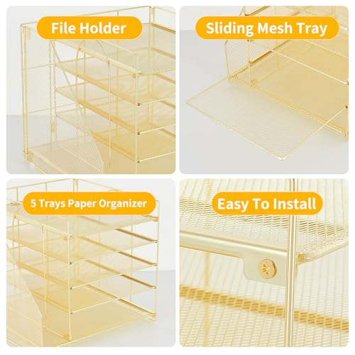 image for LEKETREE Desk Organizers and Accessories, 5-Tier Paper Letter Tray Org