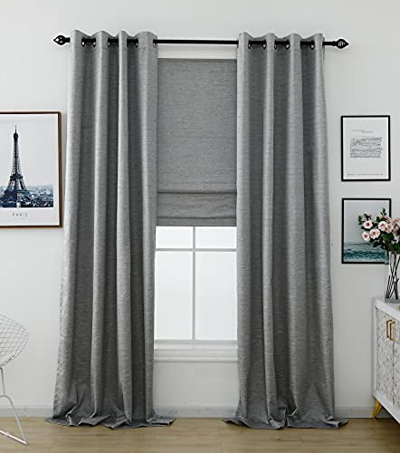 Washable Room Darkening Cordless Roman Shades For Windows, Double Tone Color Jacquard Textured Woven Roman Blind For Living Room/Nursery/Bedroom 29" W × 64" L Pewter #TOP6