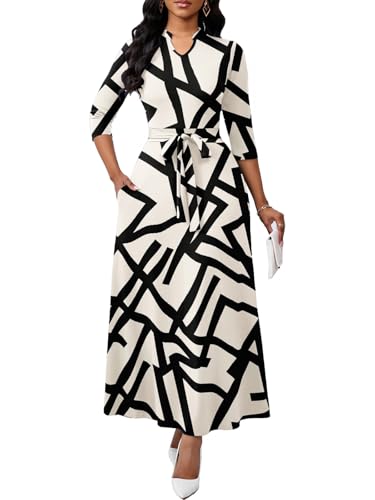 Image of BubFee Maxi Dresses for Women Semi Formal Long Dress 3 /4 Sleeve Casual A-line Church Dresses with Pockets
