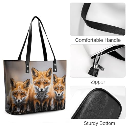 Sac à main en cuir imprimé renards grand format pour femme - 5