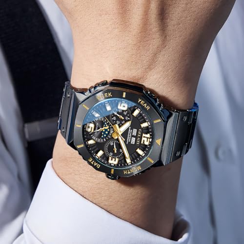 Image of OLEVS Men's Automatic Mechanical Watch Case Multi-Function Chronograph Moon Phase Year /Month /Date Display Stainless Steel Band Luxury Wrist Watch | Original Import Dress Gift,Diamond,Easy to Read Chronograph women's Watch
