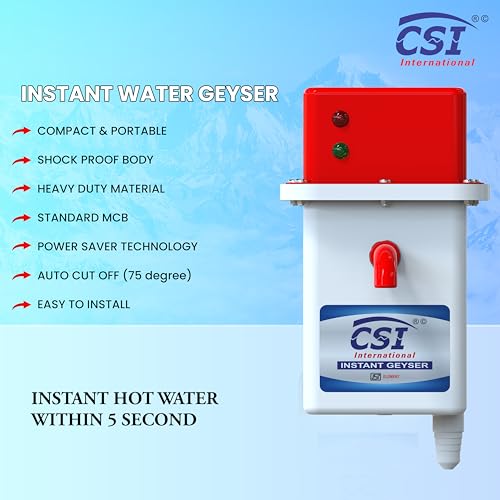 Image of CSI INTERNATIONAL Instant Water Geyser 1 L Potable water heater, Auto Cut Off Feature with 1 Year Warranty, For Home, Office, Restaurant etc, Geyser Made of First Class Abs Plastic (white-red)